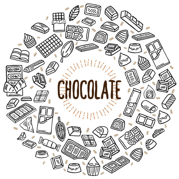stockillustraties, clipart, cartoons en iconen met chocolade vector illustratie doodle - chocoletter