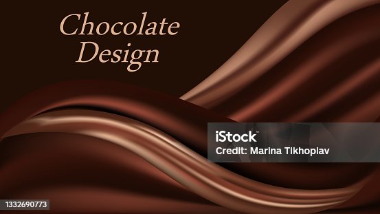 istock Chocolate wave background. Dark brown creamy chocolate, shiny silk  texture. Smooth color flow effect. Abstract vector background for elegant modern poster or banner. 1332690773