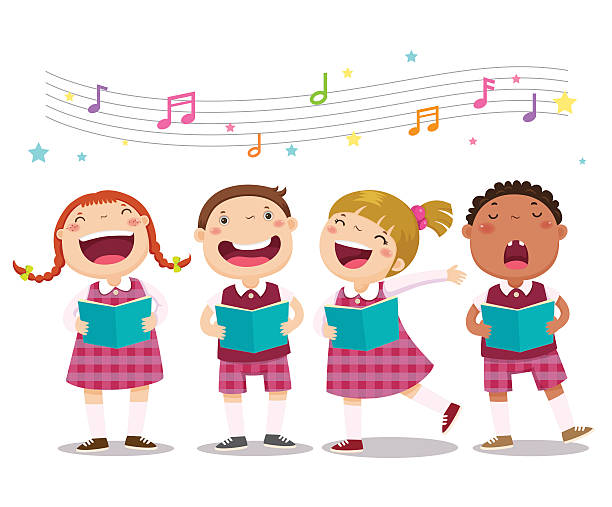Choir girls and boys singing a song Vector illustration of choir girls and boys singing a song gospel stock illustrations