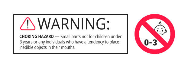 stockillustraties, clipart, cartoons en iconen met verstikking waarschuwing gevaar verboden teken sticker niet geschikt voor kinderen onder de 3 jaar geïsoleerd op witte achtergrond. - choking
