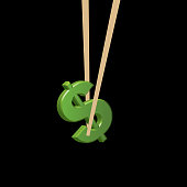 istock Chopsticks Holding Green Dollar Sign 1411080924