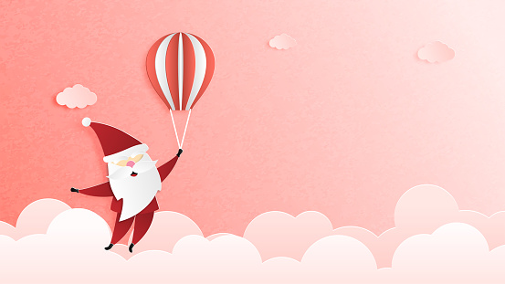 サンタクロースとキリストのお祝いの背景は紙カットスタイルでピンクの雲と空に熱気球にハングアップします背景壁紙バナー販売広告表示のためのベクトルイラストデザイン お祝いのベクターアート素材や画像を多数ご用意 Istock
