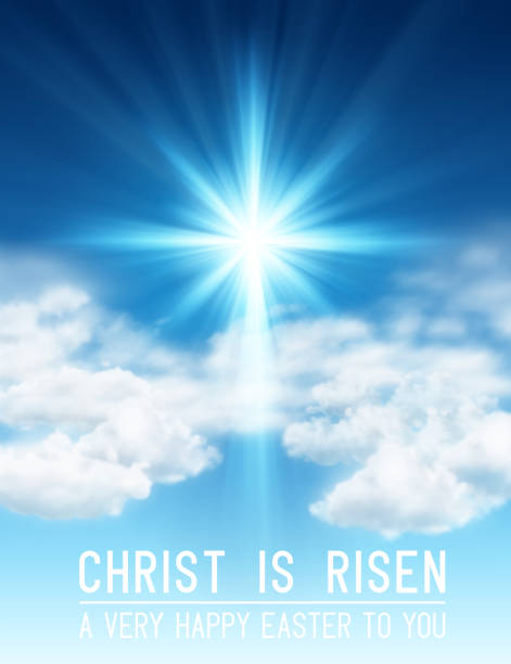 Christ is Risen Easter Background Easter background with light and cross of rays and light in sky with clouds. EPS contains transparency. religious cross backgrounds stock illustrations