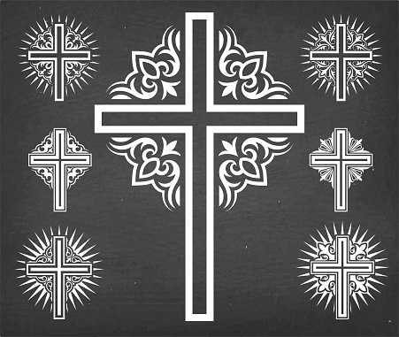 Christaian Religious Crosses Vector Set on Black Chalkboard