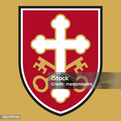 istock Christian cross badge or logo design with crossed keys. 1362790100
