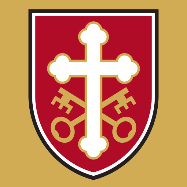 Christian cross badge or logo design with crossed keys. vector art illustration