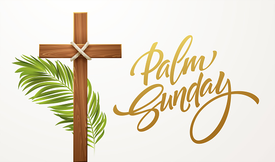Christian Cross. Congratulations on Palm Sunday, Easter and the Resurrection of Christ. Vector illustration EPS10