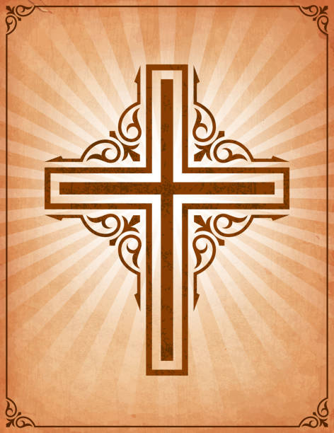 Christian Cross on royalty free vector Background Christian Cross on Grunge Background religious cross borders stock illustrations
