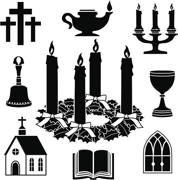 Christian icons Vector Christian icons featuring an advent wreath. religious cross silhouettes stock illustrations