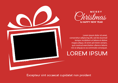 Christmas and background with photo, blank frame. Vector template with picture to insert