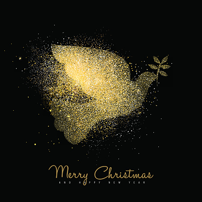 Christmas and new year gold glitter peace dove art