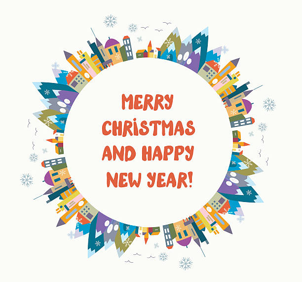 Christmas and New Year greeting card with nice town and frame vector art illustration