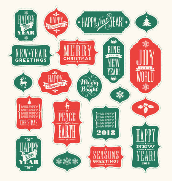 Christmas and New Years Holiday design elements for gift tags, greeting cards, banners. Vintage typography designs. Christmas and New Years Holiday design elements for gift tags, greeting cards, banners. Vintage typography designs. christmas ornament shape stock illustrations