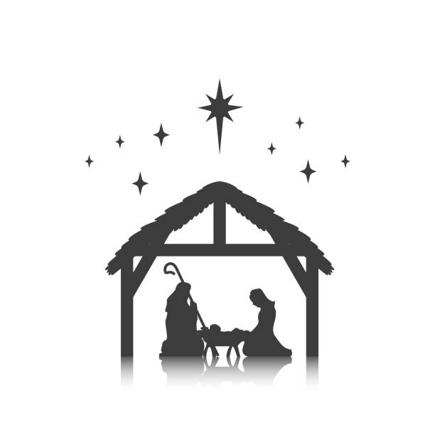마리아와 요셉과 함께 구유에서 크리스마스, 아기 예수 - mary mara stock illustrations
