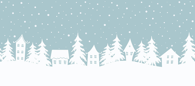 Christmas background. Fairy tale winter landscape. Seamless border