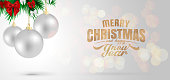 Christmas Background with white Christmas balls with blurred bokeh effect