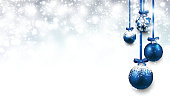 Christmas background with blue balls. Vector Illustration.