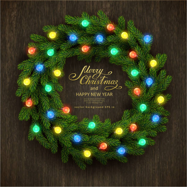 Christmas background with fir garland EPS10 file. It contains blending objects. Layered. grouped. Includes gradient mesh. light through trees stock illustrations