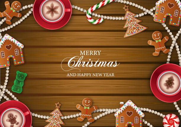 christmas background with gingerbread cookies and christmas candies christmas background with gingerbread cookies and christmas candies vector gingerbread house stock illustrations