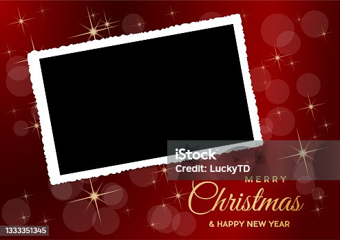 istock Christmas background with photo, blank frame. Vector template with picture to insert 1333351345