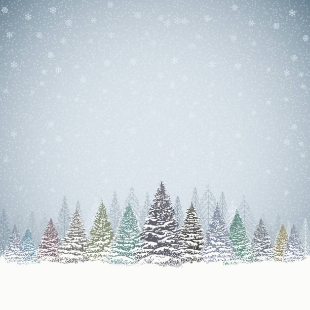 Christmas Background with Trees and Mountains Christmas background with snowed trees and mountains. LAyered illustration - global colors - easy to edit. landscape scenery borders stock illustrations