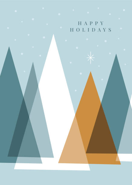 ilustraciones, imágenes clip art, dibujos animados e iconos de stock de fondo navideño con árboles y copos de nieve. - holiday card