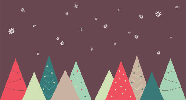 illustrazioni stock, clip art, cartoni animati e icone di tendenza di sfondo natalizio con alberi e fiocchi di neve - alessandro campagna