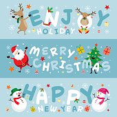 Snowman, Snowgirl, Reindeer, Pine Tree. Happy New Year