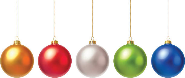 Christmas baubles Vector illustration of five colored Christmas balls. christmas ornament stock illustrations