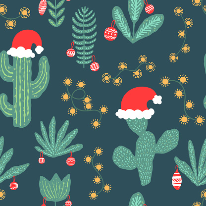 Christmas Cactus Seamless pattern