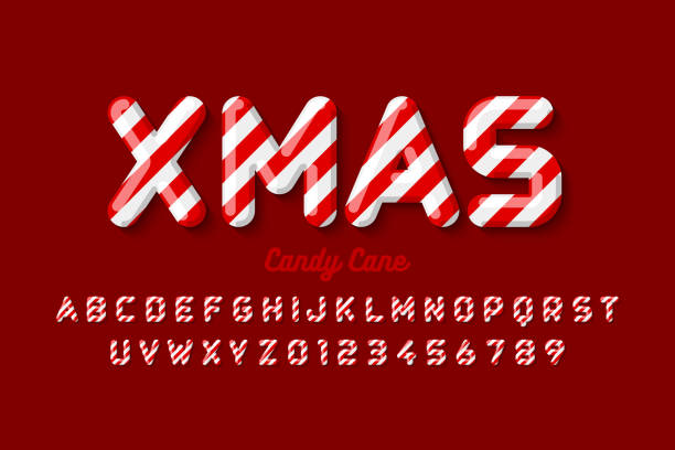 Christmas candy cane style font Christmas candy cane font, alphabet letters and numbers, vector illustration candy canes stock illustrations