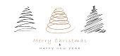 Christmas trees gold and black hand drawn vector illustration