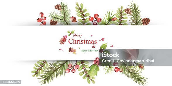 istock Christmas card. Watercolor painting with hand lettering. Berry wreath for Christmas. Watercolor. 1353666989