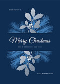 Christmas Card with Evergreen Silhouettes. Stock illustration