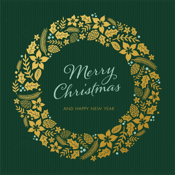 Christmas card with wreath Christmas card with wreath - Illustration green background illustrations stock illustrations