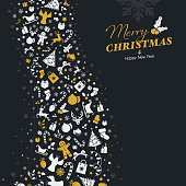 Christmas card vector illustration with yellow golden christmas icons. Eps8.