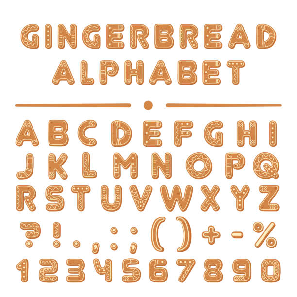 weihnachten cartoon lebkuchen cookies schrift alphabet sammlung. - lebkuchen stock-grafiken, -clipart, -cartoons und -symbole