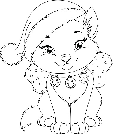 Download Christmas Cat Coloring Page Stock Illustration - Download ...