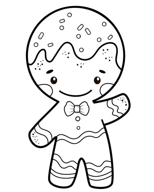 Christmas coloring book or page. Gingerbread man black and white vector illustration Christmas coloring book or page for kids. Gingerbread man black and white vector illustration gingerbread man coloring page stock illustrations