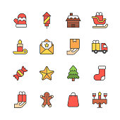 16 Christmas Colour Icons. Angel, Bell, Bethlehem Star, Cake, Calendar, Candle, Candy, Celebration, Christmas, Christmas Ball, Christmas Hat, Christmas Lights, Christmas Star, Christmas Tree, Christmas Wreath, Cookie, Crown, Decoration, Delivery, Dinner, Elf, Fireplace, Fireworks, Gathering, Gift, Gift Bag, Gift Giving, Gingerbread, Giving, Gloves, Greeting Card, Holiday, Hut, Invitation, Merry Christmas, New Year’s Eve, Package, Party, Reindeer, Santa Claus, Santa Claus Hat, Season, Shopping Bag, Skates, Sleigh, Snowball, Snowman, Socks, Star, Sweater, Winter.