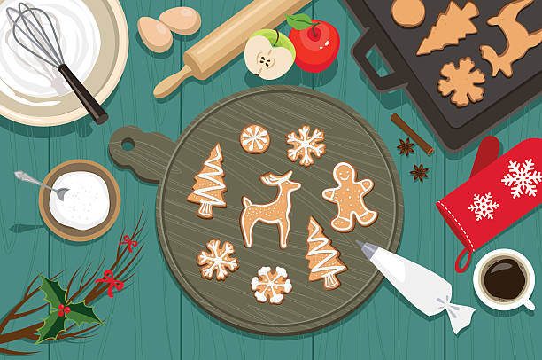 ciasteczka bożonarodzeniowe - christmas table stock illustrations