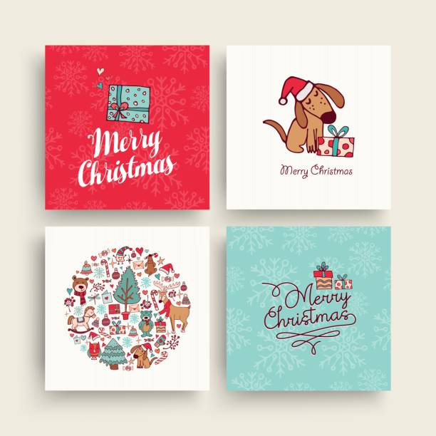 ilustraciones, imágenes clip art, dibujos animados e iconos de stock de navidad mano lindo cachorro dibujado vacaciones tarjeta - candy canes