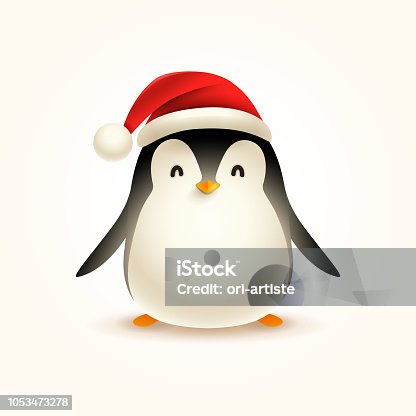 istock Christmas Cute Little Penguin with Santa’s Cap. 1053473278