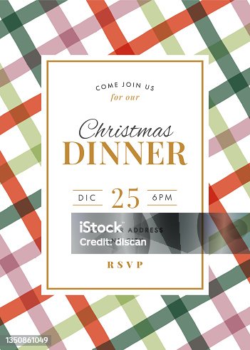 istock Christmas Dinner Invitation with Tartan Background. 1350861049