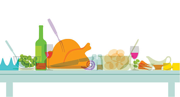 Christmas Dinner Colourful overlapping silhouettes of Christmas dinner food. EPS10 file, best in RGB, CS5 versions in zip food silhouettes stock illustrations