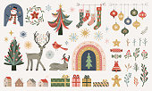 Collection of Christmas design elements, including Christmas trees, ornaments, decoration, stockings, sparks, sweets and gifts.
Editable vectors on layers.