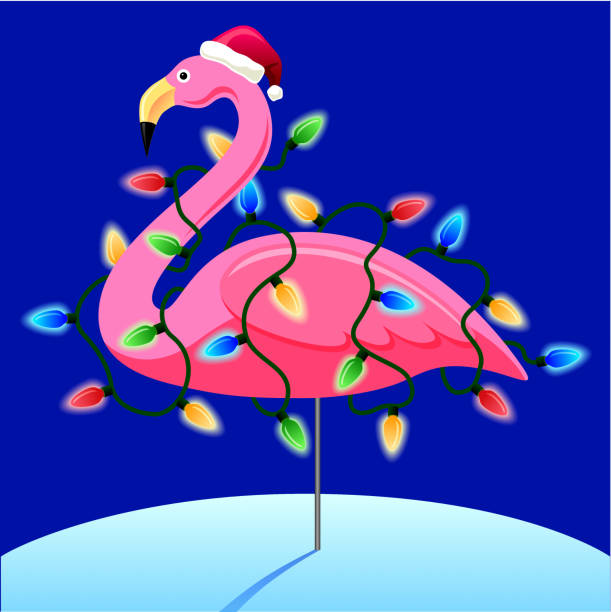 stockillustraties, clipart, cartoons en iconen met christmas flamingo - flamingo