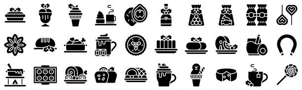Christmas food and drinks solid icon set 3 Christmas food and drinks solid icon set 3, vector illustration eggnog stock illustrations