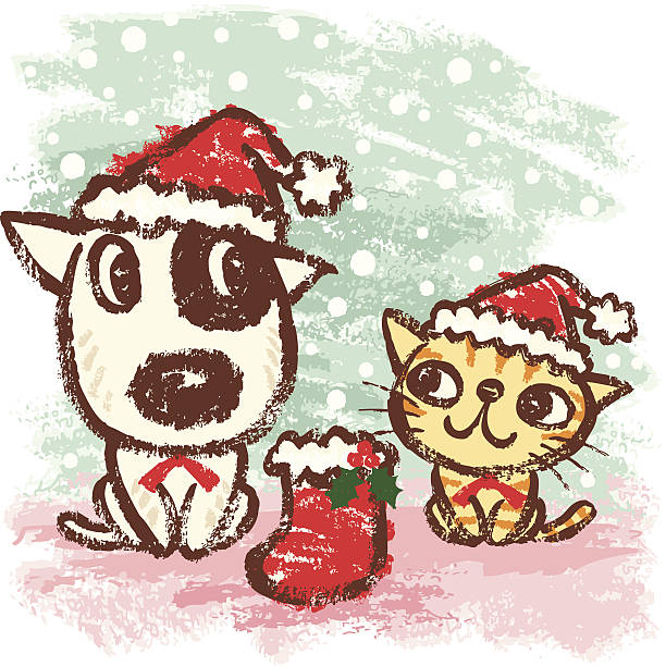 stockillustraties, clipart, cartoons en iconen met christmas for dog and cat - christmas cat