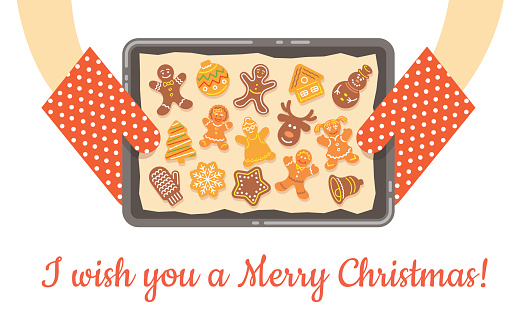Christmas gingerbread cookies just baked on tray vector background